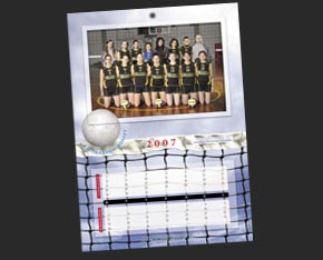 Volley team wall calendar. Tear-off photos and month cards